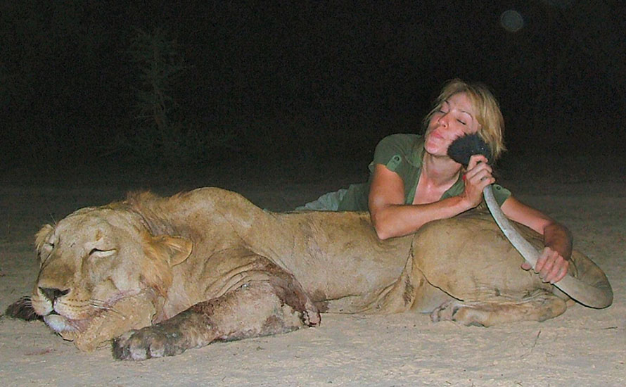 Olivia Opre with lion trophy kill