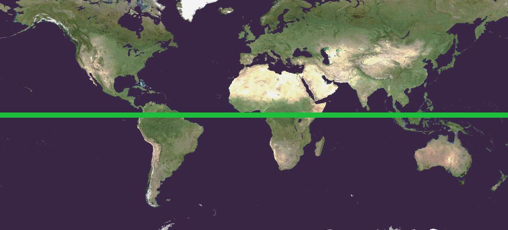 Mercator projection to illustrate water and land North and South Hemisphere